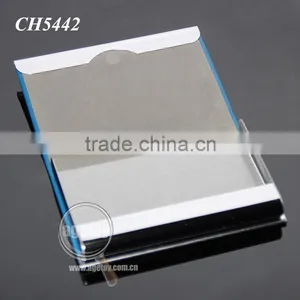 High Quality Box Packing Lichee Pattern Blue Leather Flannelette Lining Stainless Steel Metal Novelty Leather Credit Card Holder thumbnail-3