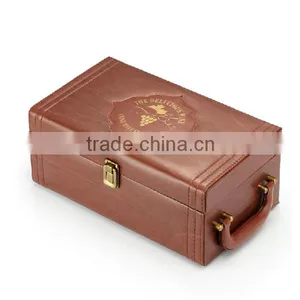 Vintage 2 Bottles With Tools And Lock Leather Wine Gift Boxes thumbnail-3