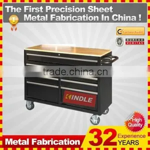 46 In. 9 Drawer Stainless Steel Mobile Tool Cabinet With Solid Wood Top, Black thumbnail-1