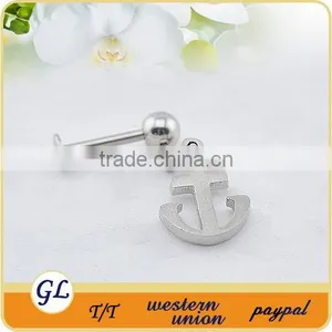 Stainless Steel Dangling Anchor Logo Lip Ring thumbnail-1