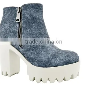 New Women Almond Toe Lace Up Lug Sole Platform High Chunky Heel Bootie Sneakers thumbnail-4