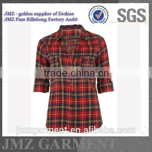 Women New Pattern Design Black and Red Check Plaid Shirt Wholesale OEM thumbnail-1
