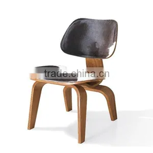 Molded Plywood Chair Cow Leather, Real Leather Upholstered Chair, Genuine Leather Cover Lounge Chair thumbnail-3