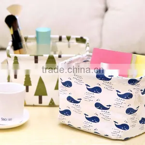 Small Canvas Desktop Cosmetic Organizer , Makeup Kit Storage Organier On Desk thumbnail-1