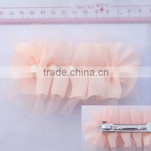 Pink Chiffon and Net Flower Barrettes With Pearl thumbnail-1