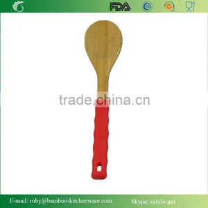 3 Piece Color Silicon Handle Bamboo Wood Kitchen Utensil Food Turner Set thumbnail-2