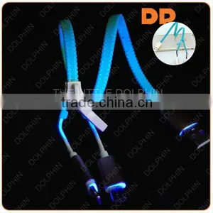New 2016 Gold Plated USB 2.0 2 in 1 Zipper Glowing in the Dark USB Cable thumbnail-1