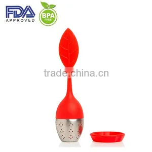 Silicone Loose Leaf Tea Infuser Steeper Strainer Filter Silicone and Stainless Steel Bottom Drip Cup Dark Green thumbnail-3