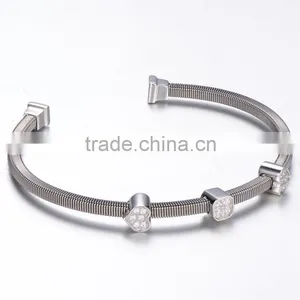 New Products 2016 Heart 316l Stainless Steel Bracelet Girls Inlay Zircon Crystal Beads Bangle Fashion Custume Jewelry for Women thumbnail-2