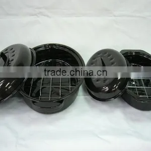 Ceramic Coating Enamel Oval Chicken Roaster Pan With Wire Rack thumbnail-1