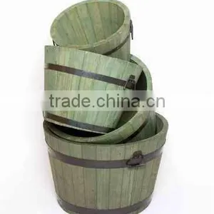 Set of 4 Wooden Flower Pot/garden Planting Pot thumbnail-1