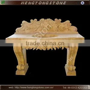Yellow Marble Washing Basin Carved With Flowers thumbnail-1