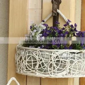 100%Handmade White Flower Hanging Basket Wicker Hanging Basket Decorative Indoor Flower Hanging Basket thumbnail-1