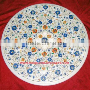 Round Semi Precious Inlay Marble Coffee Table Tops thumbnail-1