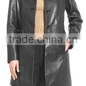 Ladies Long Leather Coats thumbnail-3