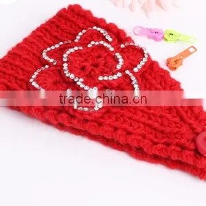 STOCK Wholesale Crystal Crochet Head Wraps Crochet Flower Knit Headwrap thumbnail-2