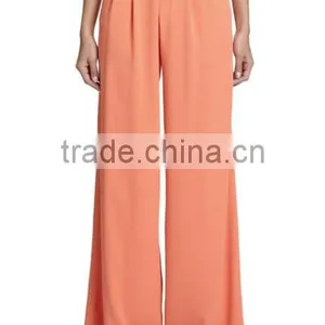 2015 Wholesale Women Office Slim Ladies Plain Color Pleated Loose High Waist Wide Leg Long Pants thumbnail-2