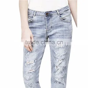 Plain Washed Damaged Pencil Fit Woman Jeans thumbnail-2