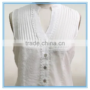 Latest New Design Casual Shirt Pleated Design White Sleeveless Blouse thumbnail-2