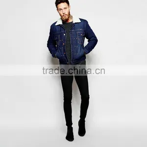High Quality Men Clothing Jacket Denim With Fleece Collar Bulk Whloesale thumbnail-4