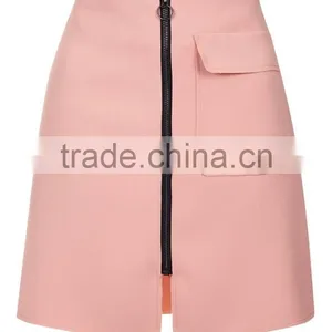 Wholesale OEM Servicees Zip Up A Line Skirts Women 2016 Crepe Patch Pocket Skirts 2016 thumbnail-3