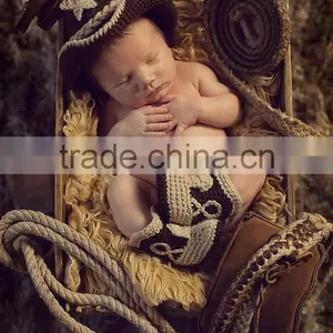 Wholesale Hot Sale Kids Cowboy Clothes Set Crochet Handmade Hats Clothing For Baby thumbnail-1