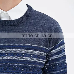 Crew Neck Pullover Blend Custom Geometrical Stripe Pattern Design Men Knit Sweaters thumbnail-2