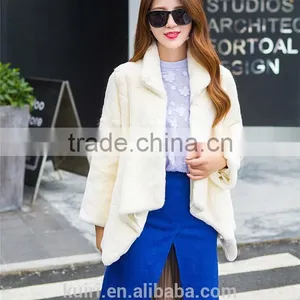 2016 Autumn New Arrival Irregular Whole Skin Rex Rabbit Fur Coat Outerwear Women Fashion Turn Down Collar Real Fur Jacket thumbnail-1