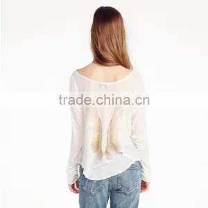 New Design Plus Size Round Neck Black and White Loose Bat Sleeve Casual Clothes Wing Printing t Shirt Blank T-shirt thumbnail-2