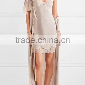 2017 New Arrival Ladies Luxury Silk Satin Long Robe, Weedning Gift Robe, Lace-trimmed Silk-satin Robe thumbnail-1
