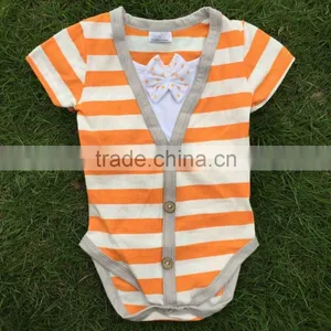 Kids Clothing Bubble Stripe Romper Boys Romper Cotton Baby Cardigan Romper Bow Tie Romper Set Baby Boy Clothes thumbnail-6