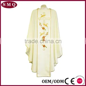 Cross Wheat and Flowers Embroidery Polyester Fabric Liturgical Chasuble thumbnail-1