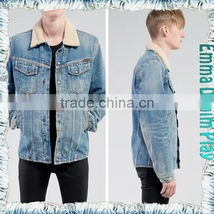 Vogue Style Mens Turn-down Collar Slim Fit Design Fleece Lined Denim Jacket thumbnail-3