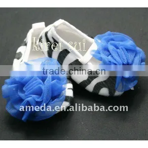 Baby Girl Zebra Crib Shoes With Royal Blue Rosettes 16Z2 thumbnail-1