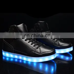 Wholesale New Design Casual Shoes Men Pu Leather Light Shoes Street Dance Luminous High Top LED Shoes Sneakers for Men Women thumbnail-4