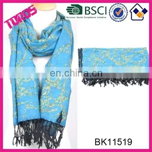 New Blue With Fringes Wool Scarves Embroidered Cashmere Shawls thumbnail-1