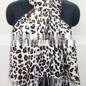 Animal Print Silk Pashmina Wool Shawls,scarf thumbnail-1