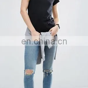 High Quality Cheap Custom Short Sleeves Longline Tall T-shirts Wholesale Cotton Plain Blank Women Tshirt thumbnail-3