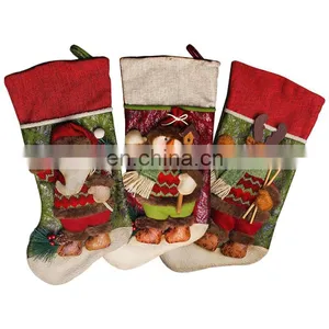 43CM Large 3D Green and Red High Quality Home Decoration Gift Christmas Stockings With Christmas Grass - Reindeer thumbnail-4