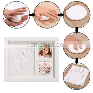 Solid Wood Newborn Baby Handprint and Footprint Inkpad Clay Display With 2 Photo Frames Kit for Keepsake thumbnail-3