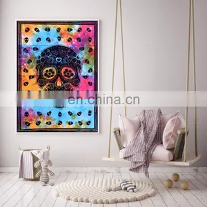 Indian 2017 Tapestries Throw Cotton Home Decor Poster Skull Design Yoga Mat Meditation Wall Hanging thumbnail-1