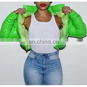 Hot 2020 Women Winter Bright Metal Short PU Jackets And Coats For Women thumbnail-5