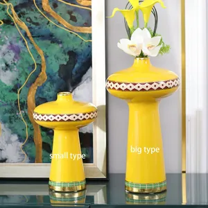 New Chinese Light Luxury Yellow Ceramic Artificial Flower Vase For Coffee Shop Decor thumbnail-5