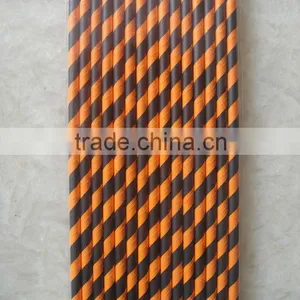 19.7*0.6cm Biodegradable Orange and Black Stripped Paper Milkshake Straws thumbnail-1