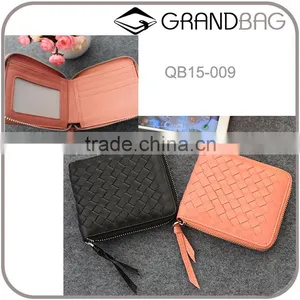 New Woven Sheep Skin Ladies Leather Wallet With Zipper Leather Short Wallet for Women thumbnail-1
