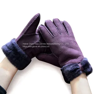 Women Winter Gloves Real Fur Sheepskin Ladies Sheepskin Leather Gloves for Women thumbnail-5