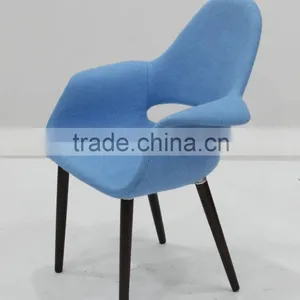 Replica Fiberlgass Material Wooden Legs Fabric Blue Color Organic Chair by Eero Saarinen thumbnail-2