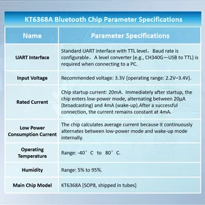 KT6368A Bluetooth Chip Bluetooth IC Module Serial Port Data Communication Dual-mode 5.1BLE/2.1 SPP Data Transmission SOP8 UART AT Command Passthrough thumbnail-4