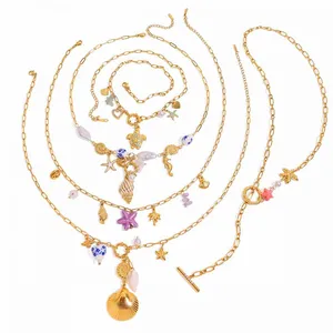 Custom Round Stainless Steel Rhinestone Charm Necklace - 18K Gold Plated Alloy Pendant thumbnail-4