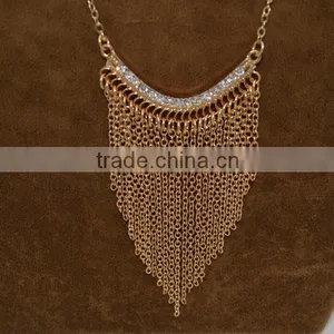 New 3 Strands Y Shape Gold Chain Choker Bib Statement Tassel Necklace Designs thumbnail-3